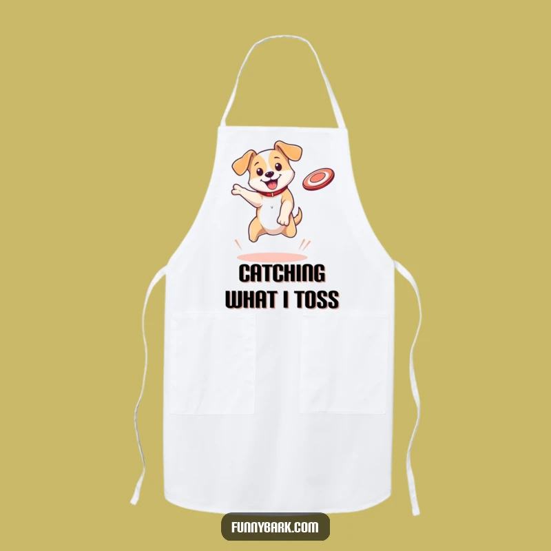 Funny Dog Apron: Bouncing Pup Disc Catch - Chef's Energetic & Hilarious Gift