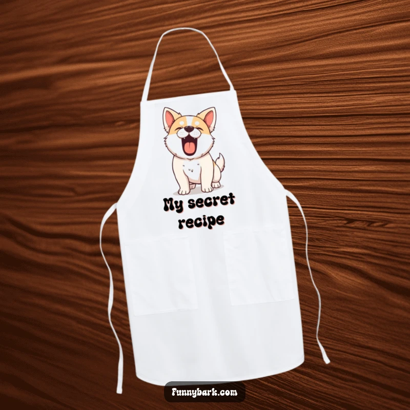 Funny Guard Dog Apron, showing a dog barking with all its might, chest puffed out, ready to protect the kitchen.