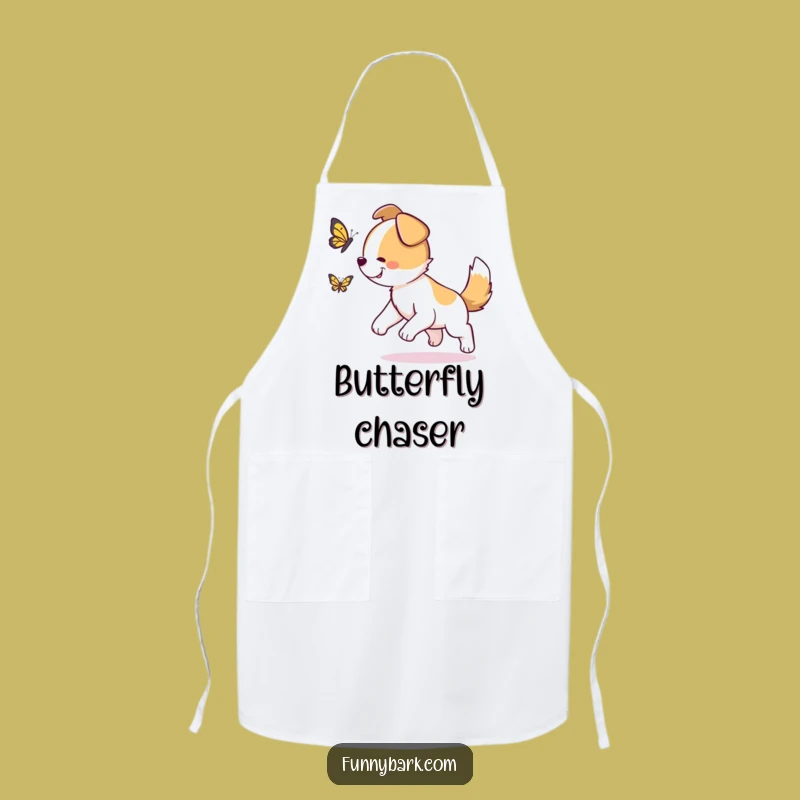 Funny Dog Butterfly Chase Apron: Garden Fun, Kitchen Gear, Perfect Funny Gift