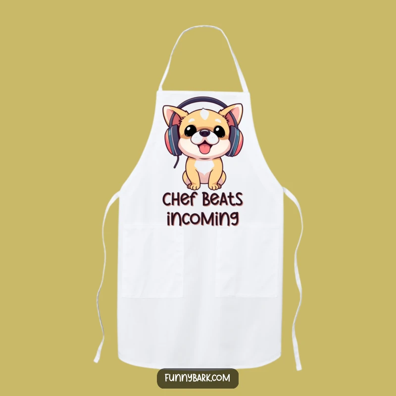 Funny Dog DJ Apron: Music Loving Pup Headphone Kitchen Gift