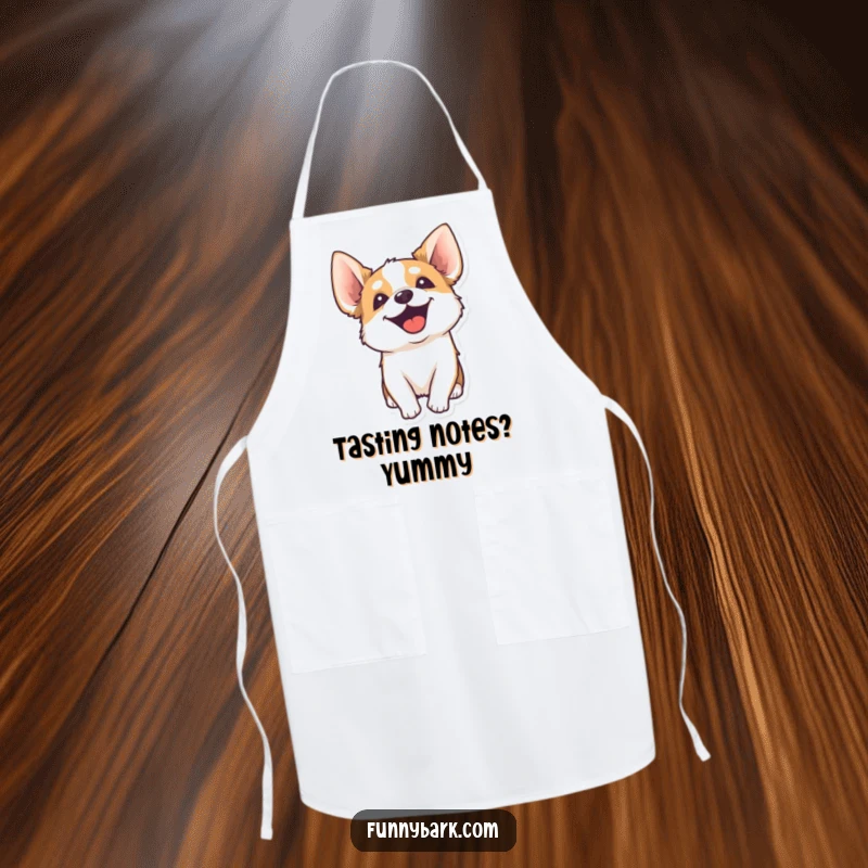 Funny apron featuring a dog's head tilted inquisitively, ears perked, ready for kitchen adventures with a touch of humor.