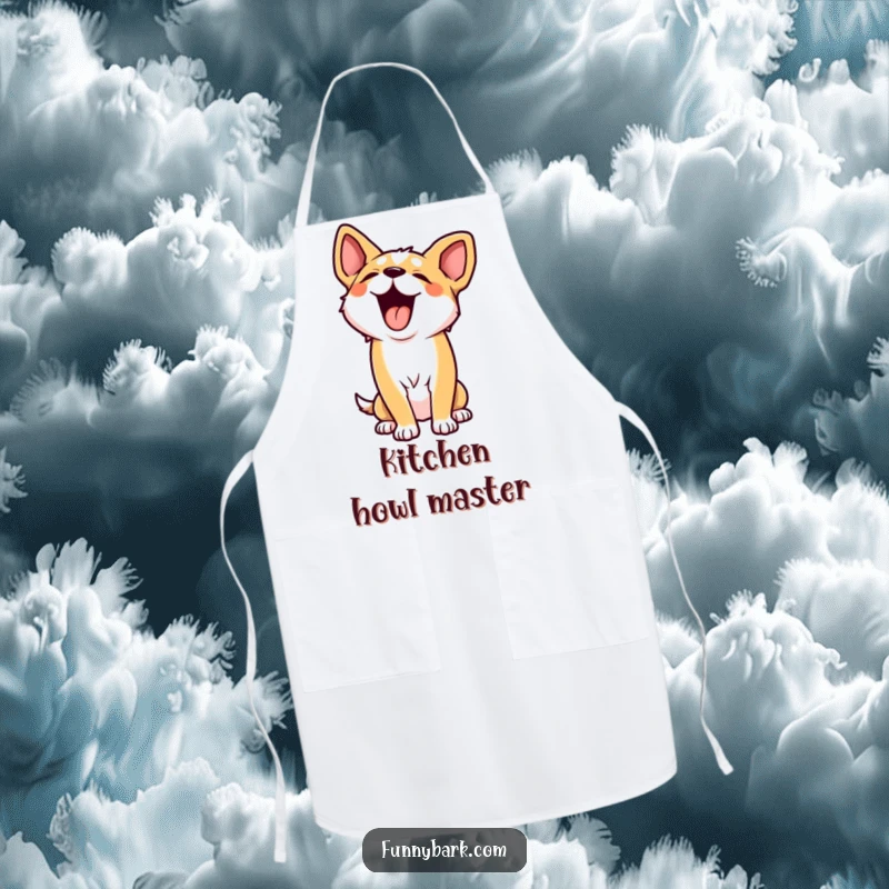 Funny apron featuring a dog character mid-howl, head back, mouth open, ready to protect clothes while adding a humorous, canine-inspired vibe.