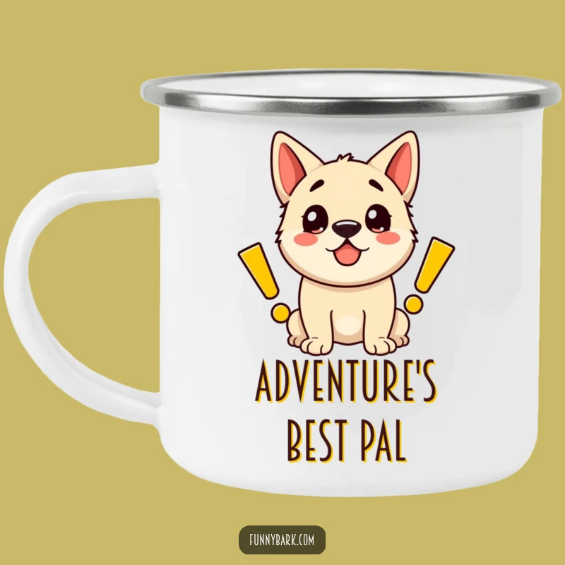 Funny Happy Dog Exclamation Camping Mug - Adventure with Barking Joy!