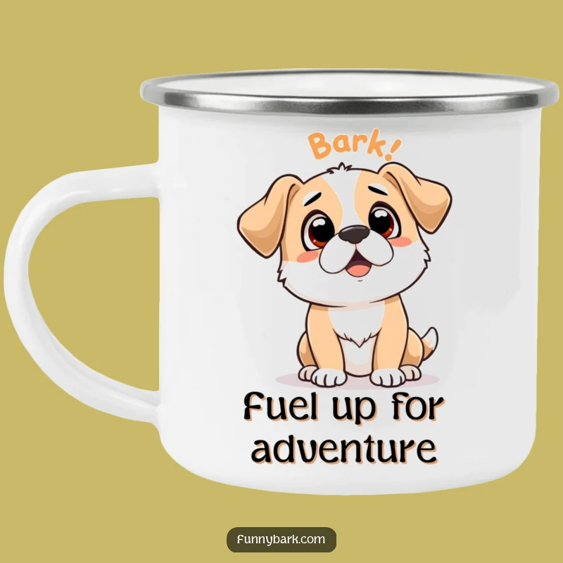 Funny Dog Camping Mug: 'Bark Bark' Expectant Pup Enamel Cup - Hilarious Outdoor Gift
