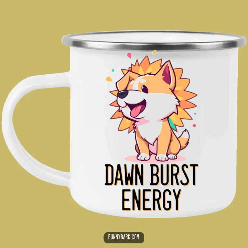 Funny Adventure Bark Burst Mug: Campfire Color with Energetic Dog