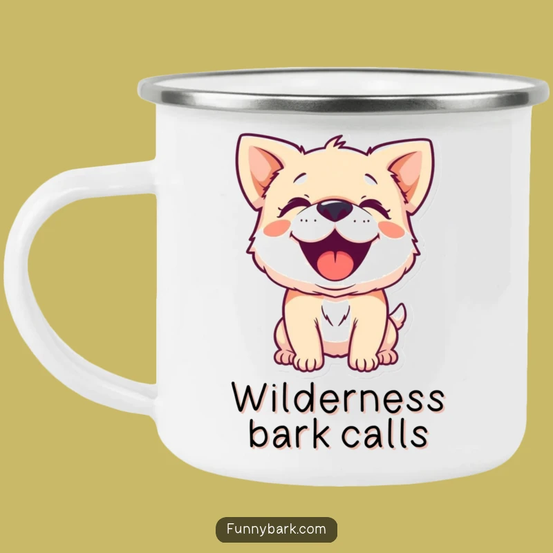 Funny Dog Barking Joyful Camping Mug: Exuberant Character - Outdoor Pet Gift