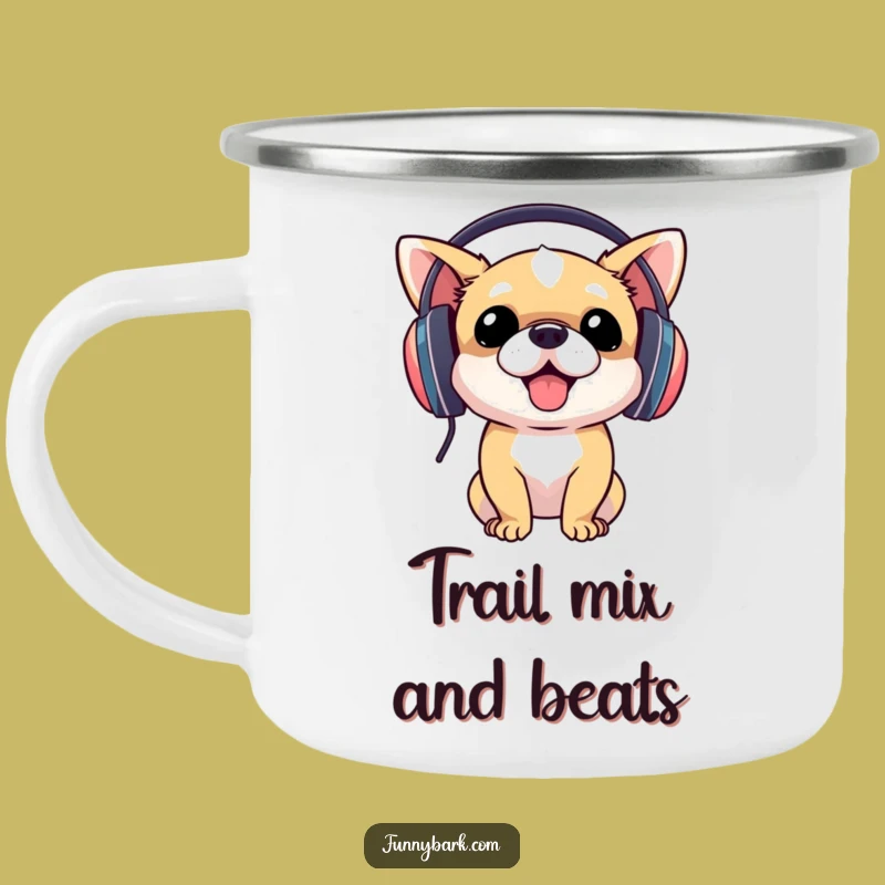 Funny Dog DJ Camping Mug: Headphone Pup Adventure Coffee Gift