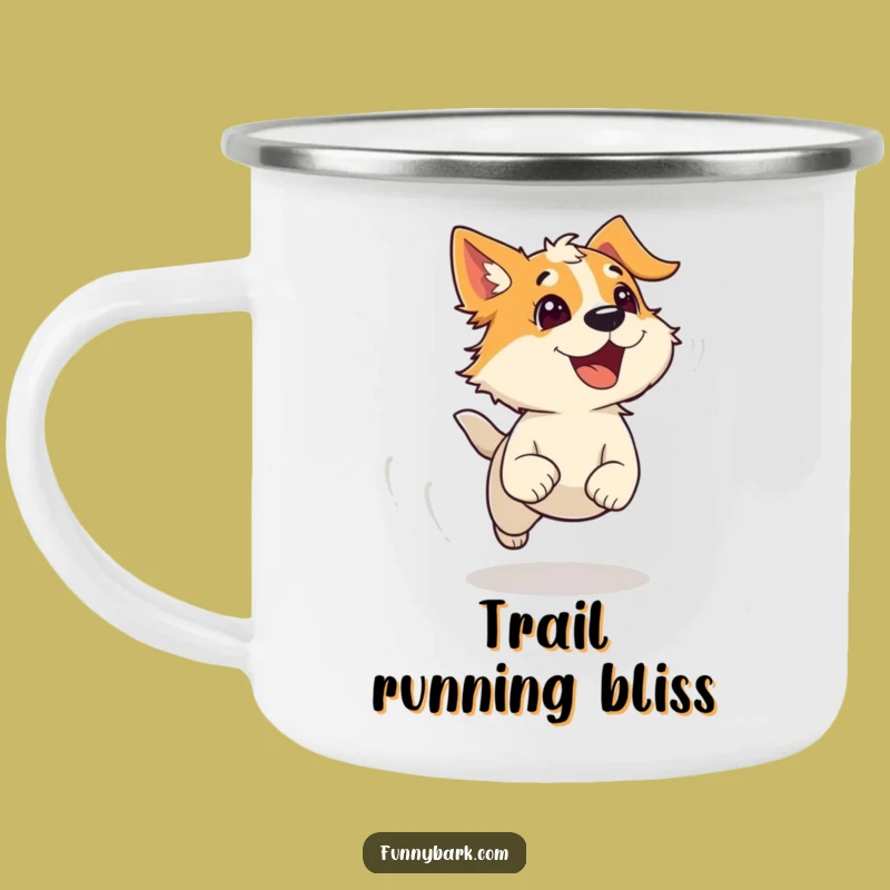Funny Running Dog Camping Mug: Windy Bark Enamel Cup - Hilarious Outdoor Gift