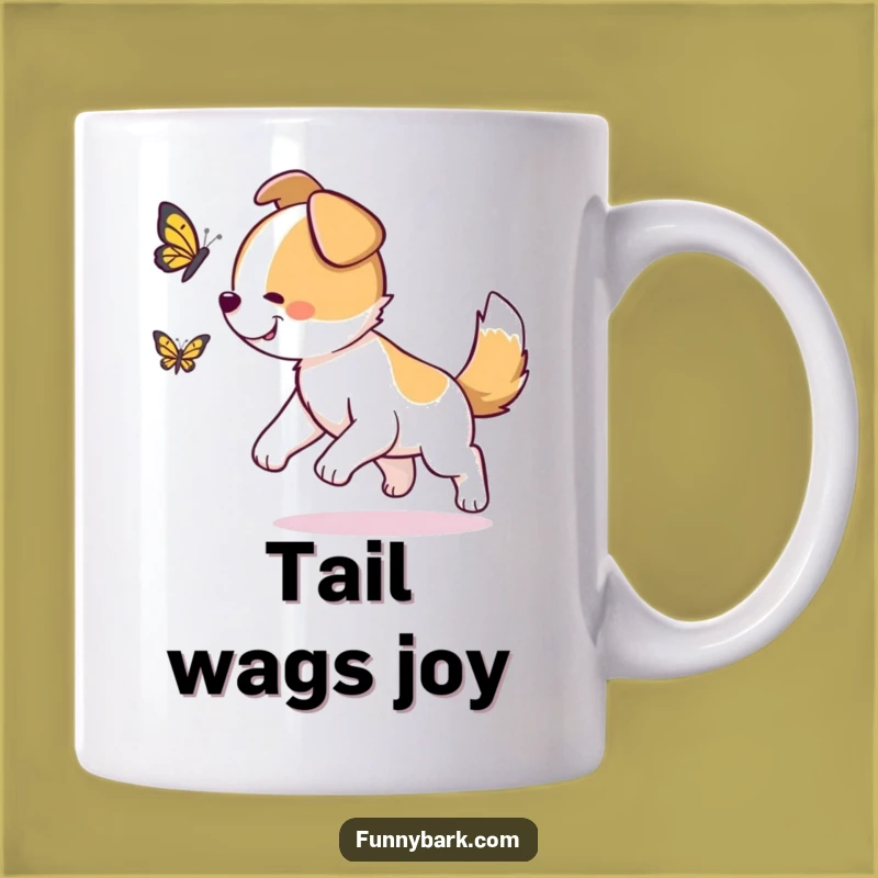 Funny Dog Butterfly Chase Mug: Tail Wagging Joy, Perfect Gift for Happy Pups