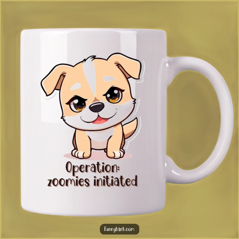 Funny Mischief Dog Mug - Pouncing Pup, Playful Glint, Perfect Funny Gift!
