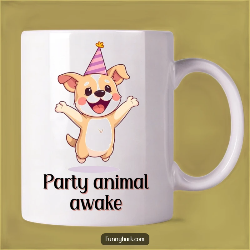 Funny Party Dog Jumping Mug: Hilarious Celebration Pup, Perfect Gift for Party Animals!