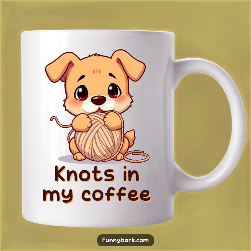 Funny Dog Yarn Mug - Confused Pup Tangled Pet Humor Gift
