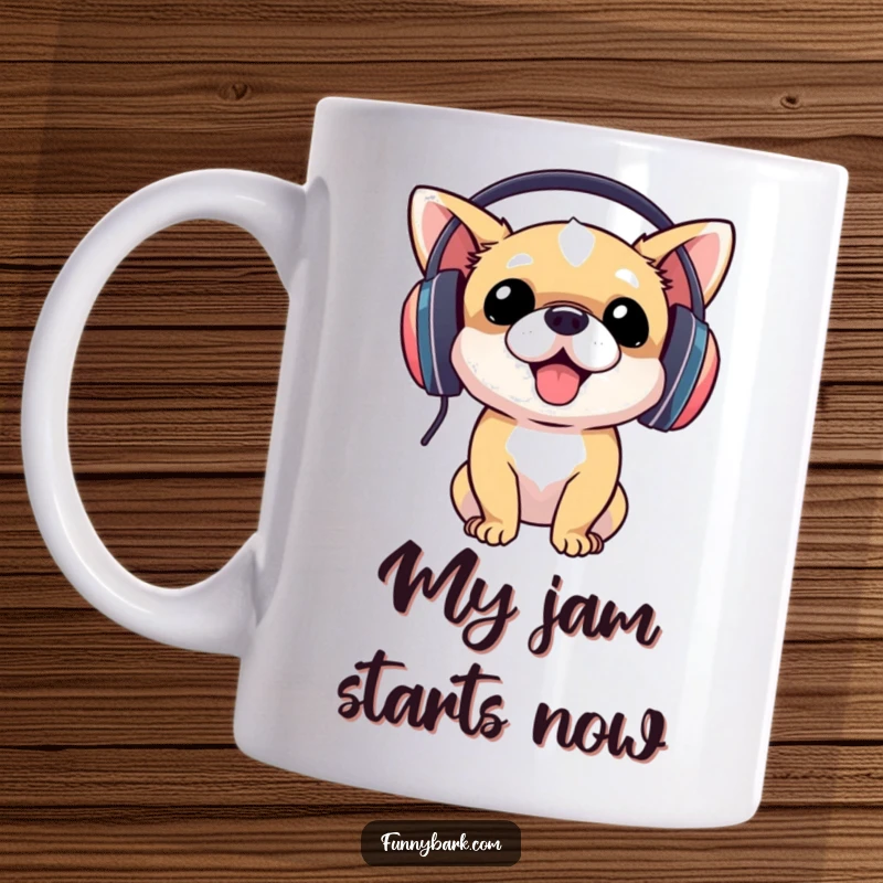 Funny dog wearing huge headphones, energetically bobbing its head to music, perfect for a music lover's gift.