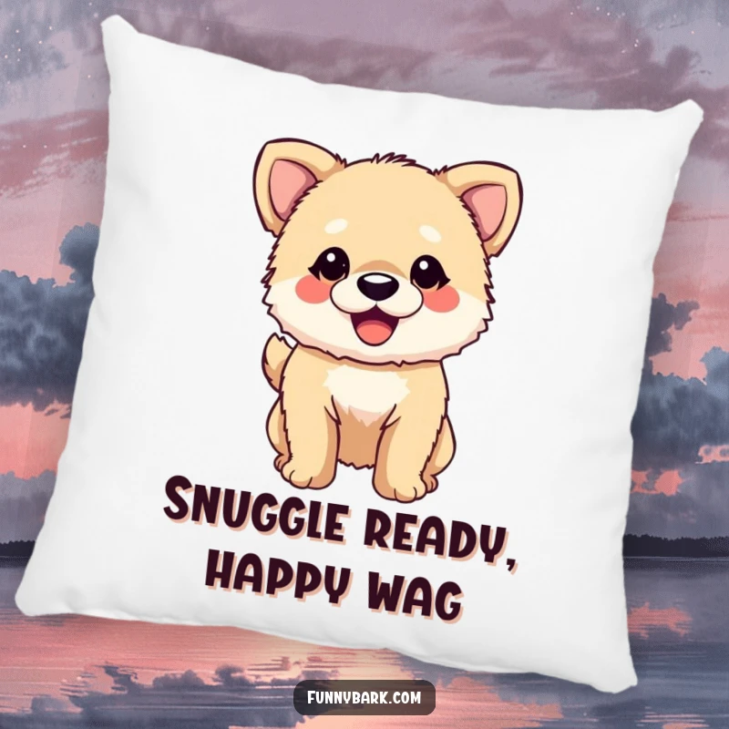 Funny Dog Pillow: A fuzzy dog character with its tail wagging enthusiastically and a wide smile, providing comfort and cartoonish joy.