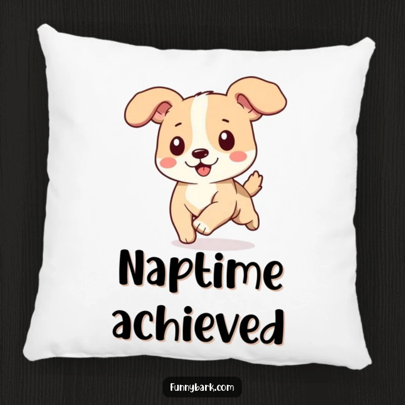 Funny dog pillow, ears flapping in the wind, running happily, soft texture, cute and cozy decor.