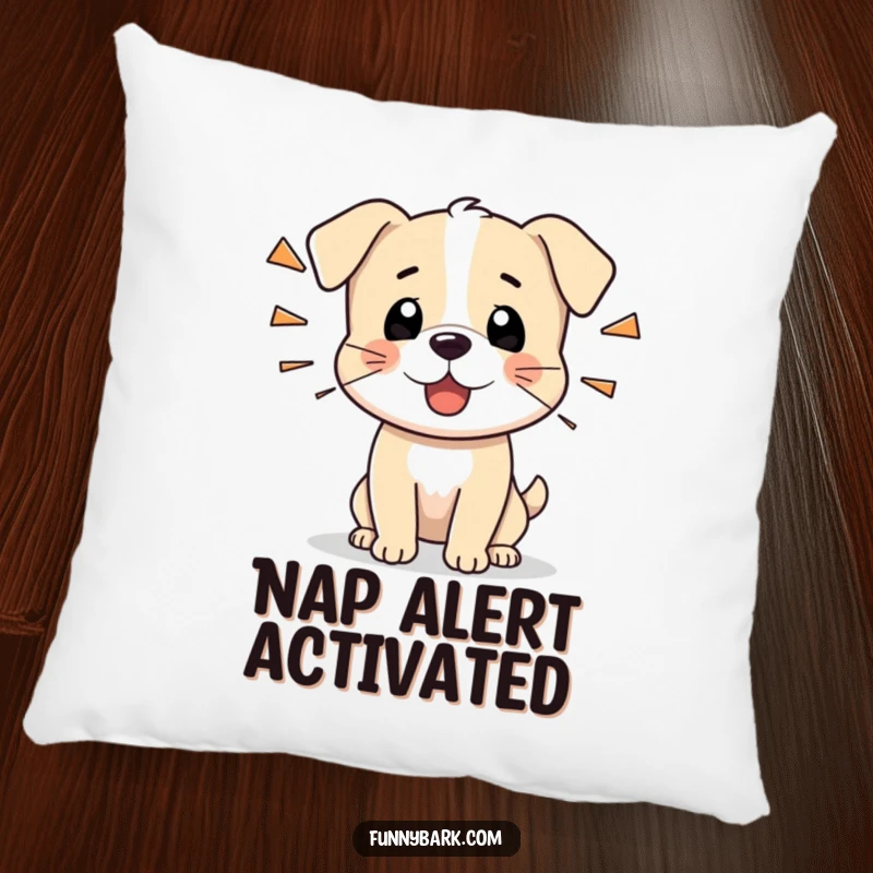 Funny pillow with a tiny dog character barking sharply, offering soft, humorous comfort and a touch of canine alertness.
