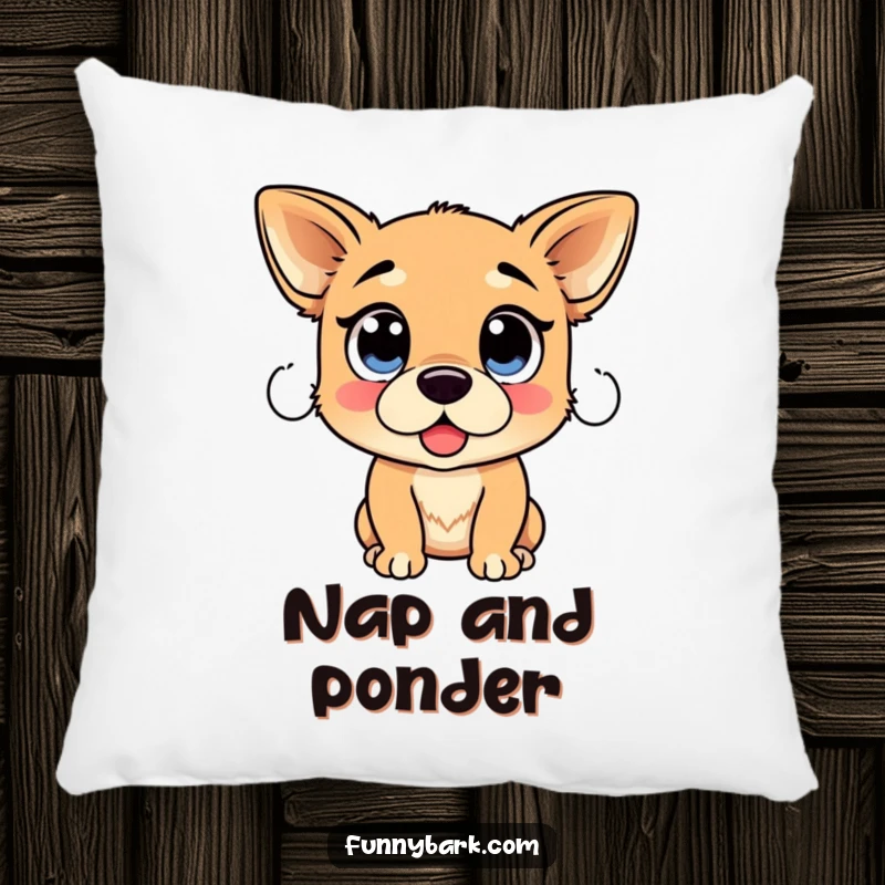 Funny Dog Proclamation Pillow: A dog with very large, expressive eyes looks as if it has something important to say, perfect for lounging.