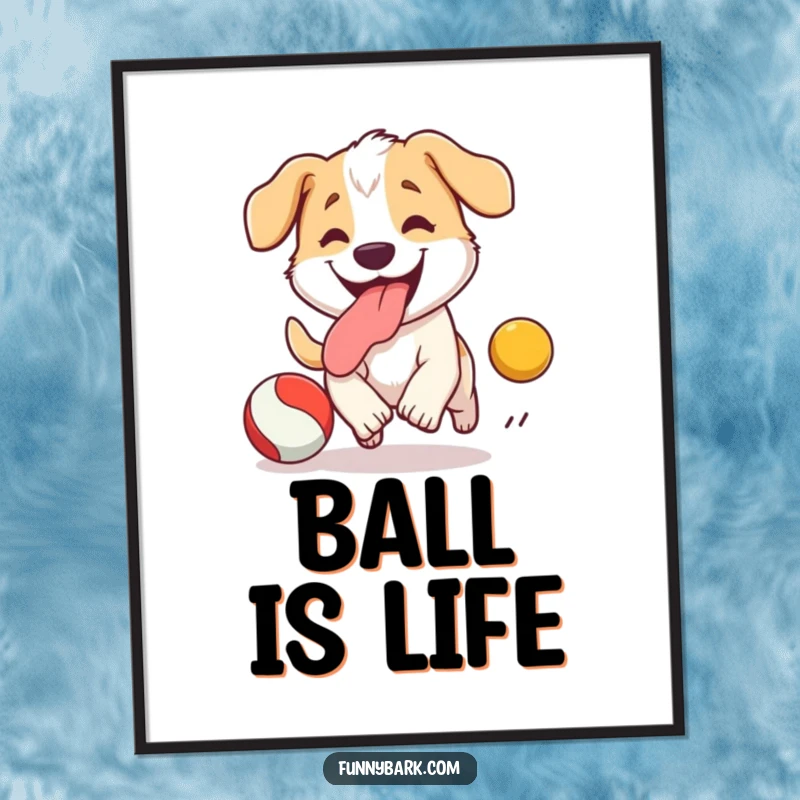 Funny Dog Digital Art: A joyful dog with its tongue out, mid-chase after a bouncing ball, full of playful energy.