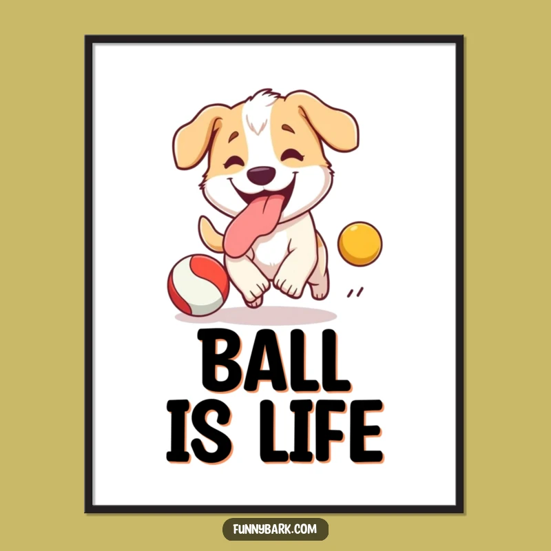 Funny Dog Ball Chase Digital Art: Instant Joyful Decor, Hilarious Pup Print, Perfect Funny Gift
