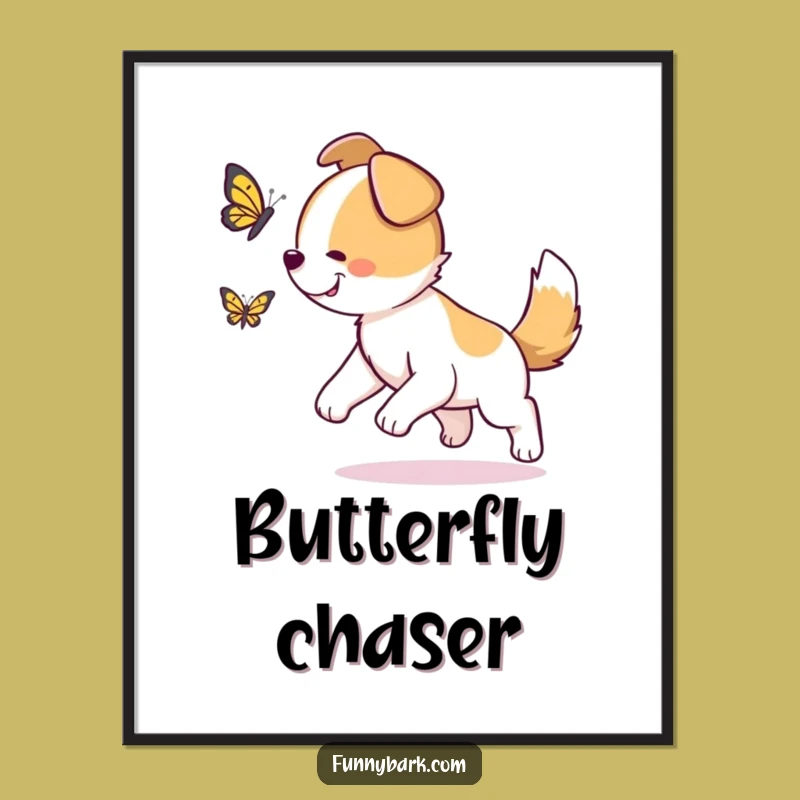Funny Dog Butterfly Chase Digital Art: Instant Joyful Decor, Hilarious Print, Perfect Funny Gift