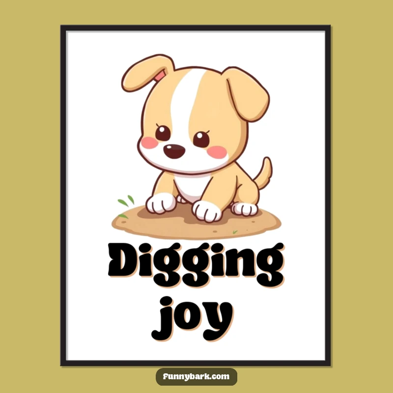 Funny Dog Digging Digital Art: Playful Pooch Pawing Dirt, Instant Humorous Download