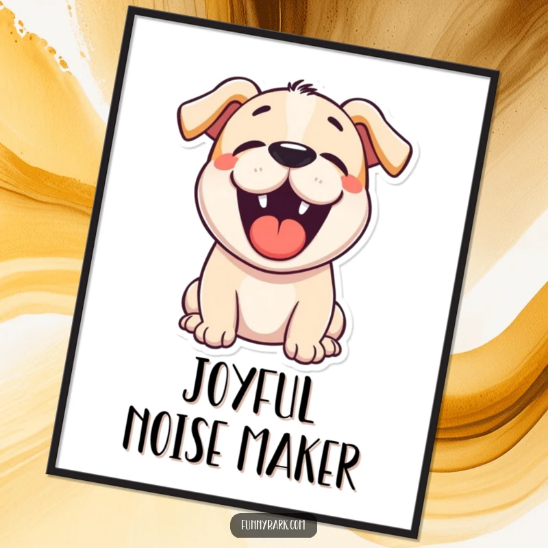 Funny cartoon dog digital art print of a dog with its mouth wide open in a happy, loud bark, ready to be printed.