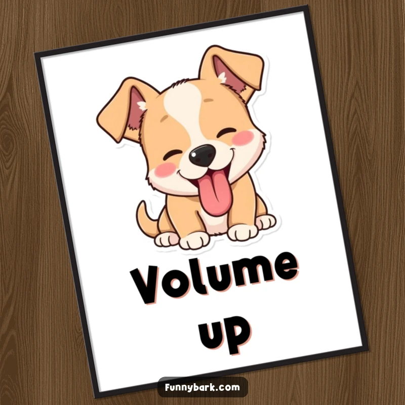 Funny dog barking digital art print, a lively illustration of a dog barking with excitement, perked ears, and lolling tongue.