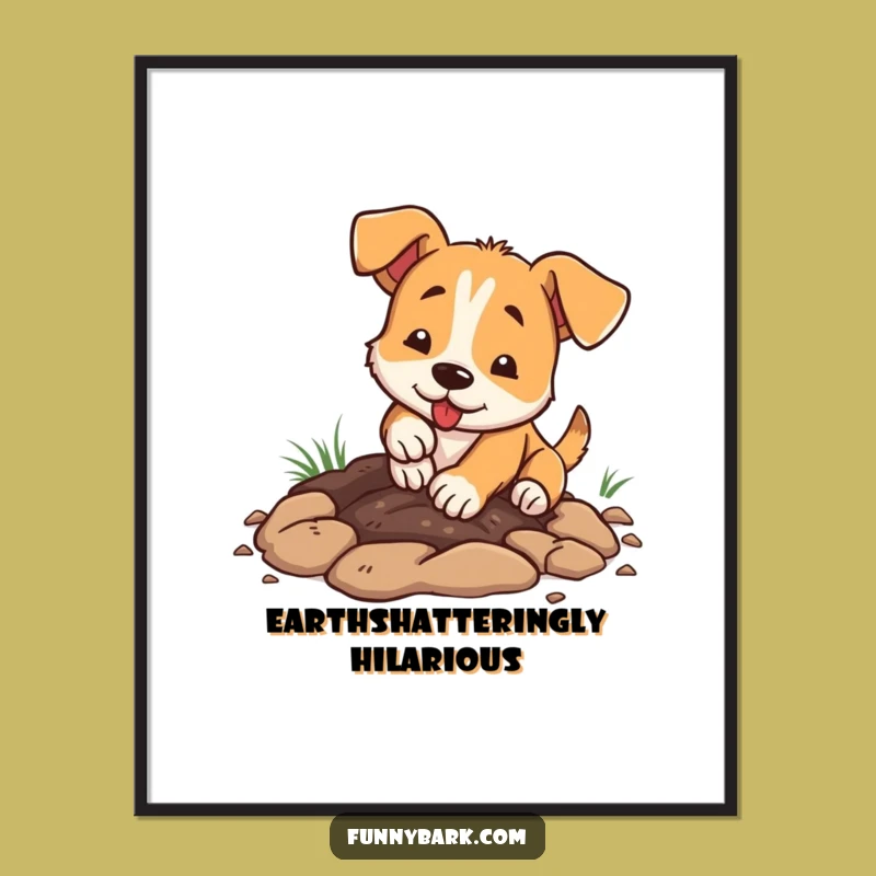 Funny Dog Digging Digital Art Print - Enthusiastic Pup Wall Art Gift