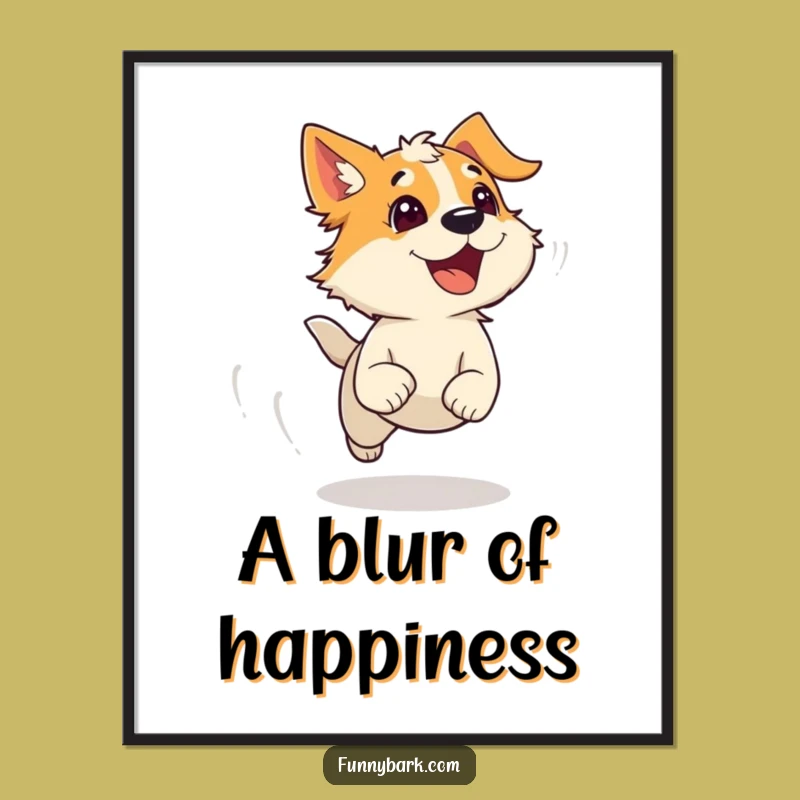 Funny Dog Running Digital Art: Barking Character Artwork, Instant Gift