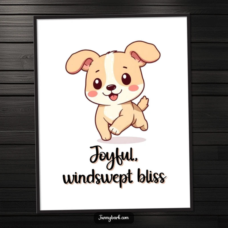 Funny dog digital art print, ears flapping in the wind, running happily, sense of motion, downloadable art.