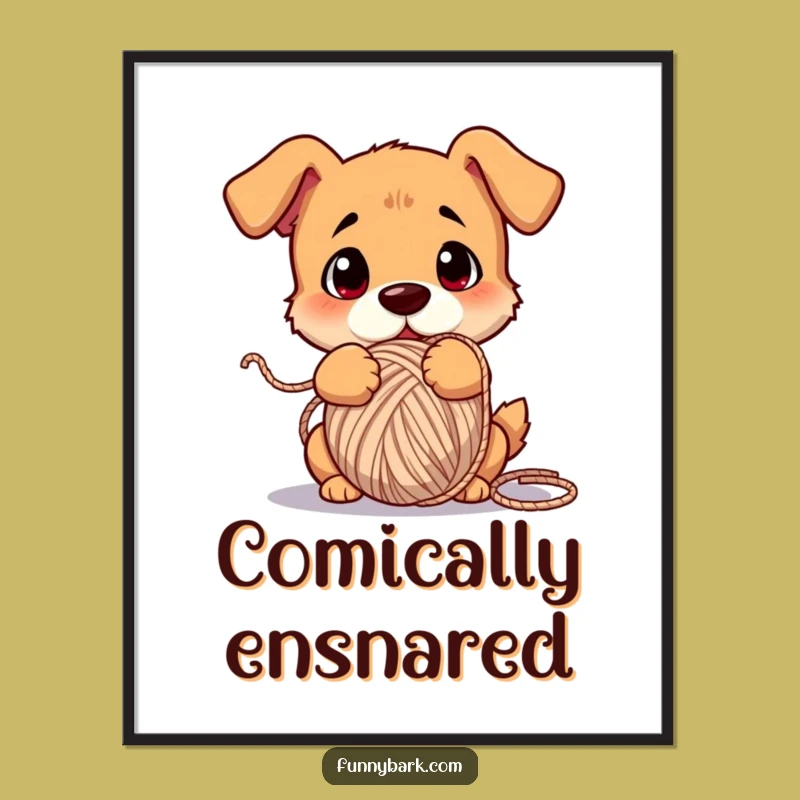 Funny Dog Yarn Digital Art Print - Confused Pup Wall Art Gift