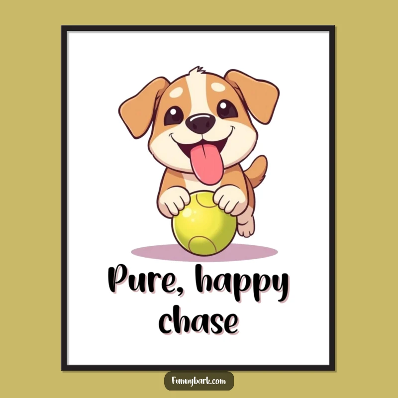Funny Grinning Dog Ball Chase Digital Art: Instant Hilarious Playtime for Walls, Printable Gift!