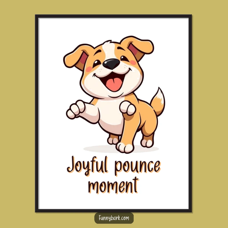 Funny Pouncing Dog Digital Art Print: Happy Bark - Instant Hilarious Decor