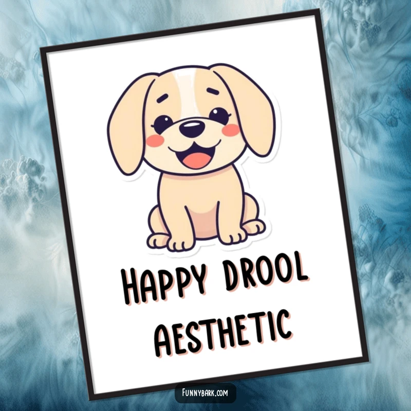 Funny digital art print: A dog silhouette with a wide, happy open mouth and relaxed droopy ears, conveying pure joy.