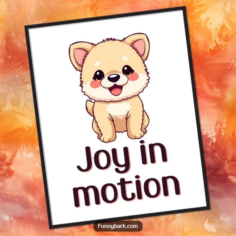 Funny Dog Digital Art Print: A fuzzy dog character with its tail wagging enthusiastically and mouth open in a smile, radiating pure joy.