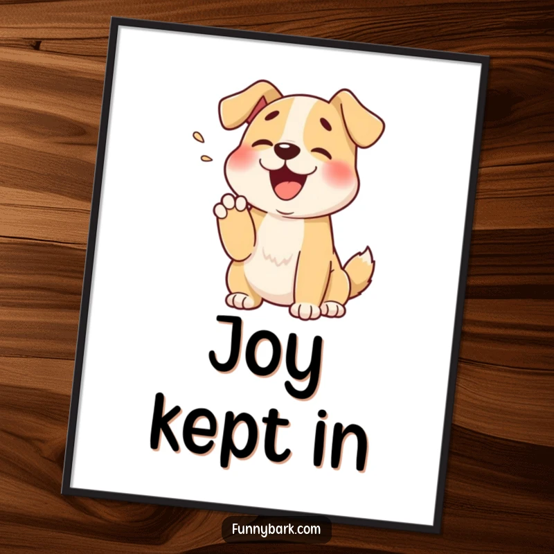 Funny digital art print of a cartoon dog muffled bark into its paw, perfect for instant download and cute, humorous decor.