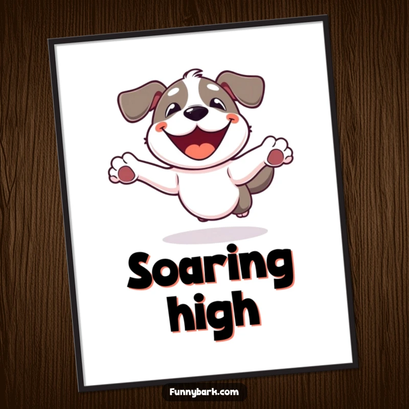 Funny Dog Digital Art: A dog with a wide smile, enthusiastically leaping into the air, full of pure joy.