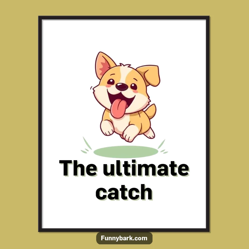 Funny Dog Frisbee Digital Art Print - Joyful Pup Chase Wall Decor Gift