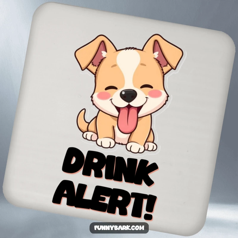 Funny dog barking drink coaster set, showing dogs mid-bark with perked ears and lolling tongues, adding humor to surfaces.