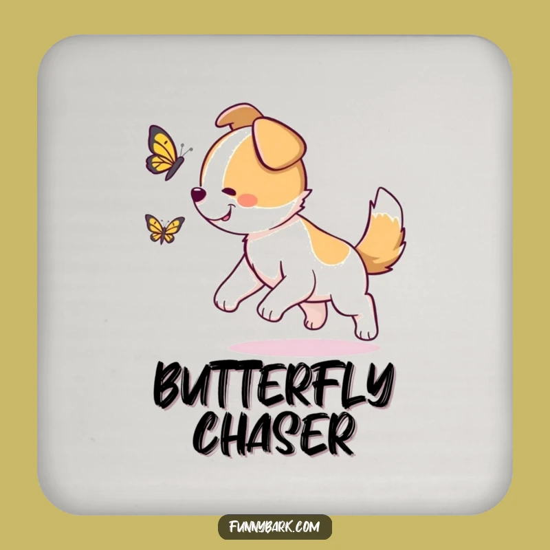 Funny Dog Butterfly Chase Coaster: Protect Surfaces, Sip with Smiles, Perfect Dog Funny Gift