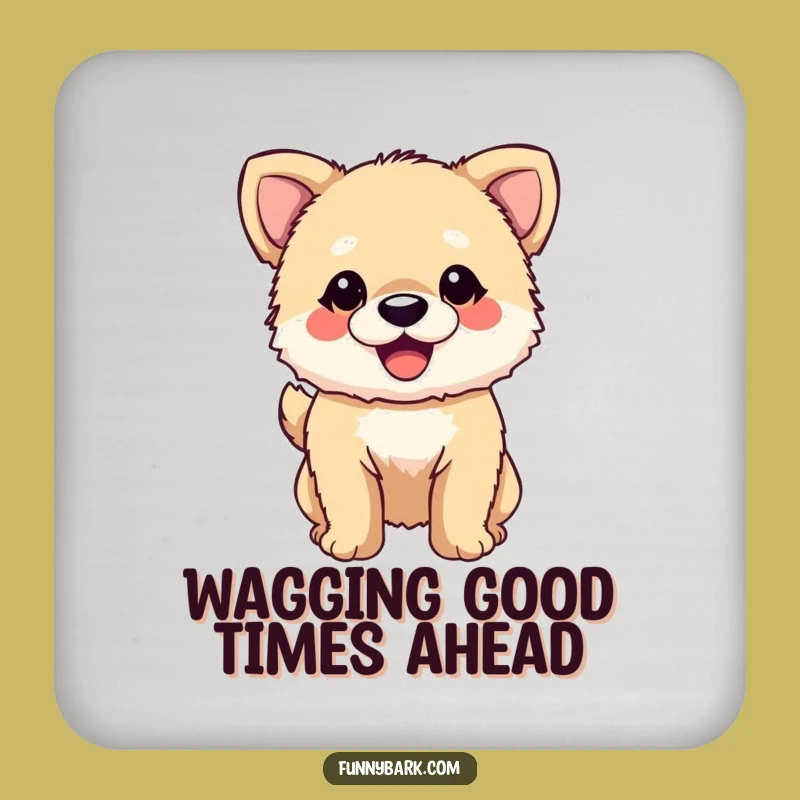 Funny Dog Drink Coaster: Fuzzy Pup Wagging Tail - Protect Surfaces with Joy