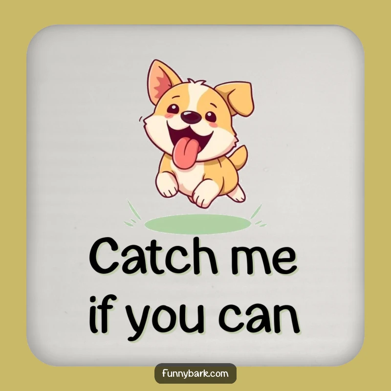 Funny Dog Frisbee Drink Coaster - Protect Surfaces with Pup Chase Art Gift