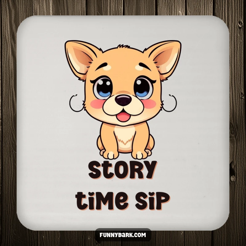 Funny Dog Proclamation Coaster: A dog with large, pleading eyes seems ready to announce something important, protecting your surfaces.