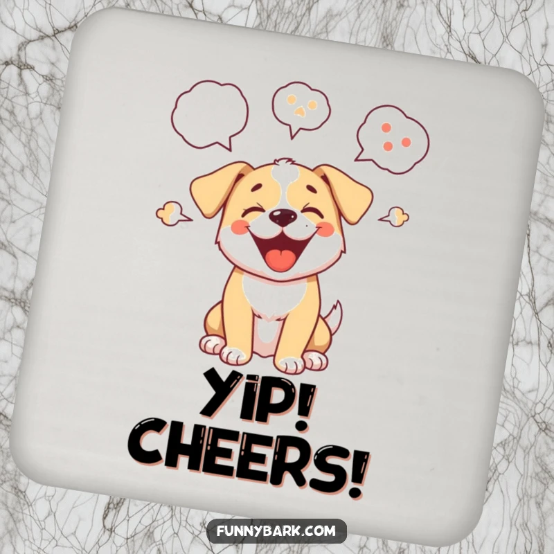 Funny drink coasters featuring a cartoon puppy in mid-bark, adding a humorous and protective touch to any surface, great for parties.