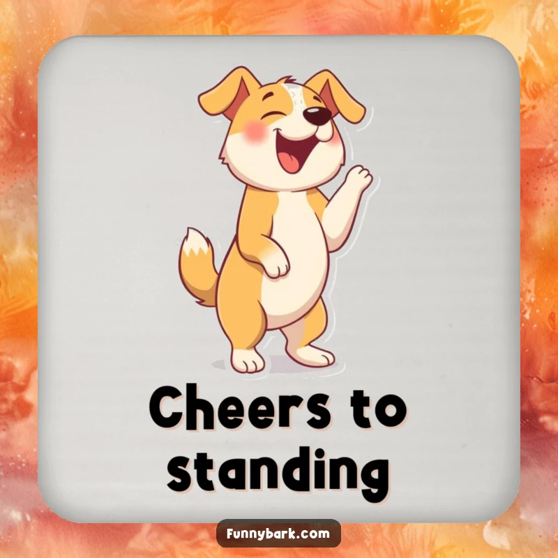 Funny drink coasters showing a dog standing on hind legs, barking with hilarious abandon, adding charm to tabletops.
