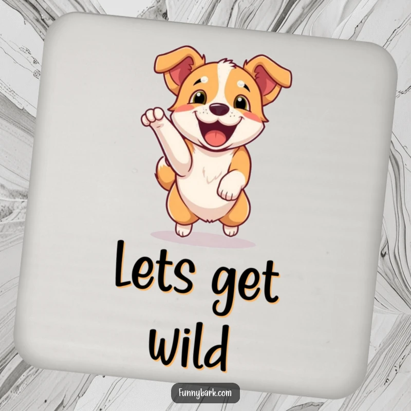 Funny Coaster: A dog jumping with excitement, letting out a happy bark, adding energy to your space. Excellent gift.