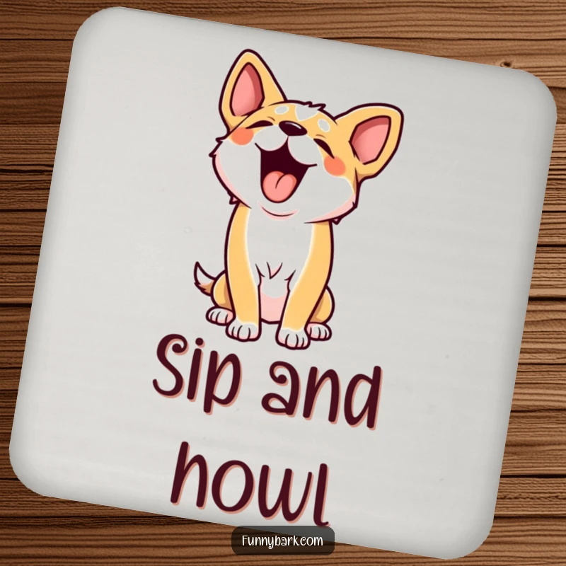 Funny drink coasters featuring a dog character in a dramatic, head-thrown-back howl, adding a comical touch to any beverage surface.