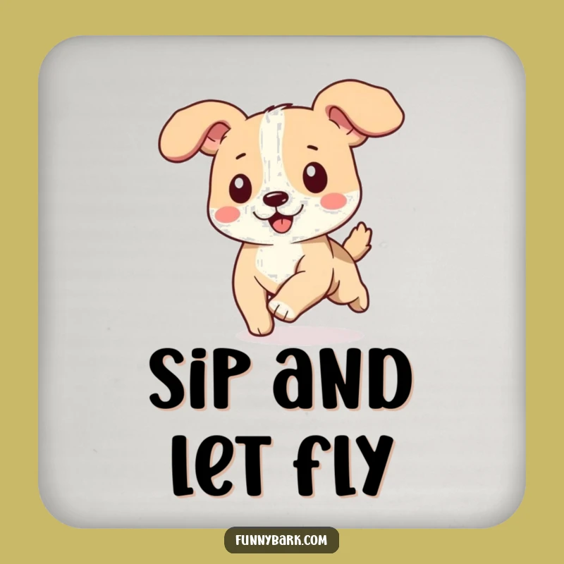 Funny Dog Running Drink Coaster - Happy Pup Art Ears Flapping Gift