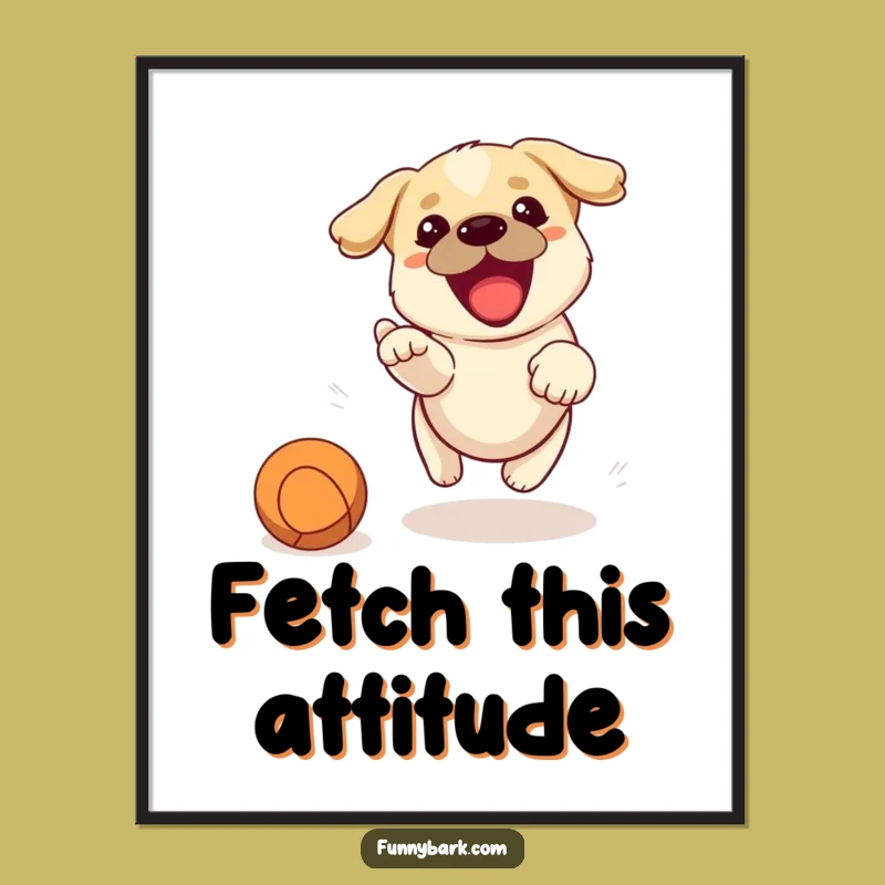 Funny Dog Chasing Ball Poster - Decorate with Playful Energy!