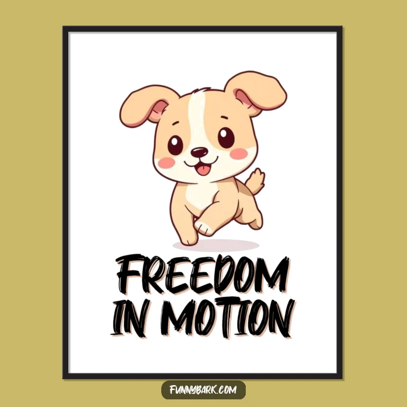 Funny Dog Running Poster - Ears Flapping Wall Art Happy Pup Decor Gift